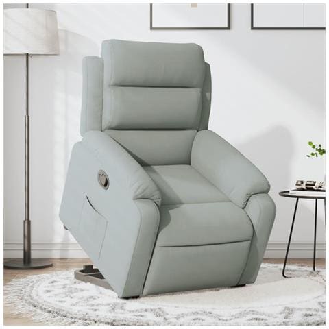 Poltrona Alzapersona Reclinabile Grigio Chiaro In Velluto - Foto 1