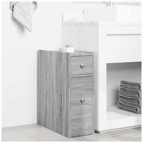 Armadietto Da Bagno Stretto Con Ruote Grigio Sonoma Truciolato - Foto 3