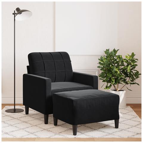 Poltrona Con Poggiapiedi Nero 60 Cm In Velluto - Foto 1
