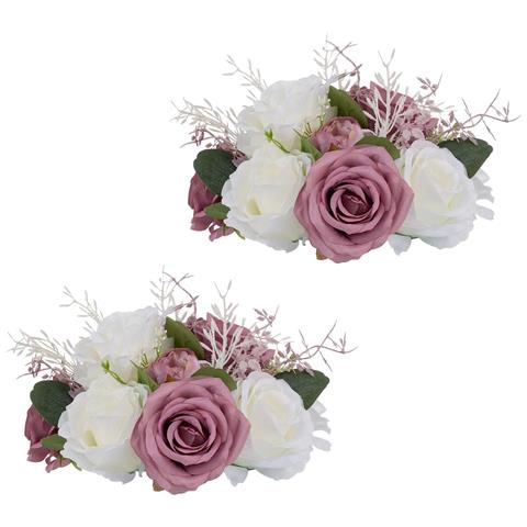 Set Di Rose Artificiali Bianche E Rosa - Composizione Elegante Da 10 Pezzi Per Decorazioni - Foto 1