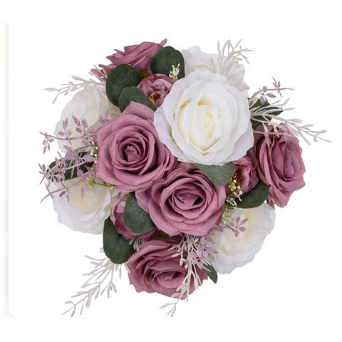 Set Di Rose Artificiali Bianche E Rosa - Composizione Elegante Da 10 Pezzi Per Decorazioni - Foto 4