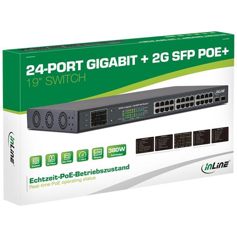 PoE+ Gigabit Network Switch 24 porte, 1Gb /s, 2xSFP, 19"1U (incl. staffe) - Foto 2