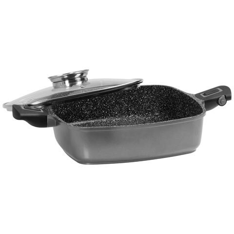 Teglia Angolare  Imagination Plus, Rettangolare, 28 X 28 Cm, Coperchio In Vetro Aromatizzato, Maniglie Di Sicurezza Rimovibili, Induzione, Alluminio Fuso, Rivestito Con Particelle Di Vera Pietra, Grigio - Foto 1