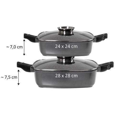 Teglia Angolare  Imagination Plus, Rettangolare, 28 X 28 Cm, Coperchio In Vetro Aromatizzato, Maniglie Di Sicurezza Rimovibili, Induzione, Alluminio Fuso, Rivestito Con Particelle Di Vera Pietra, Grigio - Foto 4