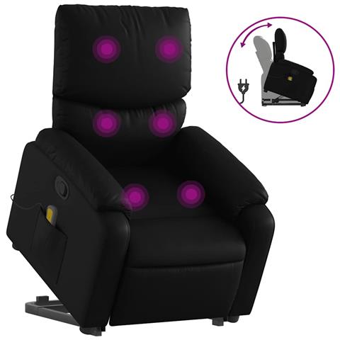 Poltrona Alzapersona Reclinabile Massaggio Nero Similpelle - Foto 1