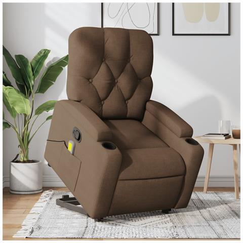 Poltrona Alzapersona Massaggiante Reclinabile Marrone Tessuto - Foto 2