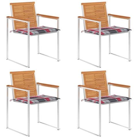 Sedie da Giardino con Cuscini 4 pz in Legno Massello di Acacia - Foto 1