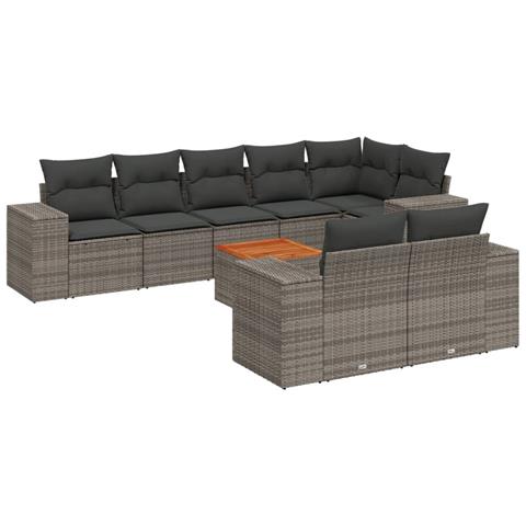 Set Divano da Giardino 9 pz con Cuscini Grigio in Polyrattan - Foto 1