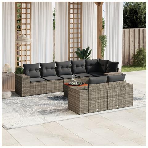 Set Divano da Giardino 9 pz con Cuscini Grigio in Polyrattan - Foto 2