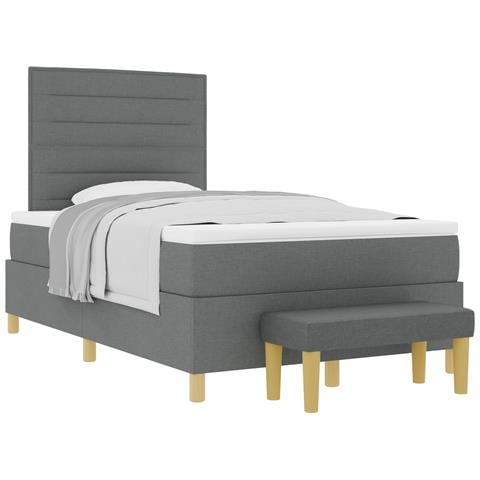 Letto a Molle con Materasso e Panca Grigio Scuro 120x200 cm Tessuto - Foto 1