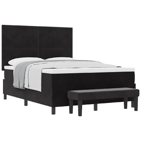Letto a Rete con Materasso & Panchina Nero 140x190 cm Velluto - Foto 1