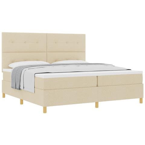 Letto con sommier e materasso panna 200x200 cm in tessuto - Foto 1