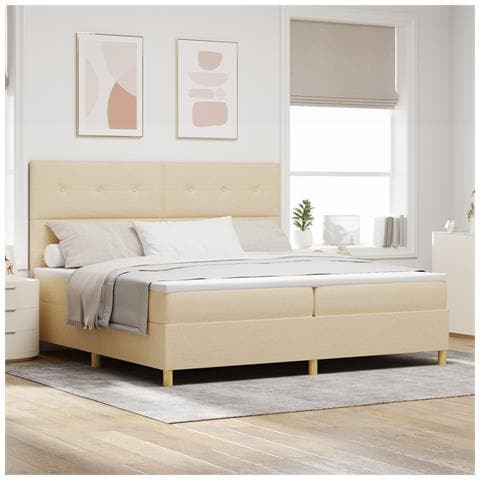 Letto con sommier e materasso panna 200x200 cm in tessuto - Foto 2