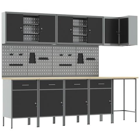 Set di Attrezzi da Lavoro e Pegboard da 12 Pezzi  Nero in MDF e Metallo - Foto 1