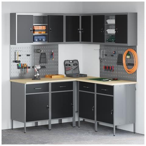 Set di Attrezzi da Lavoro e Pegboard da 12 Pezzi  Nero in MDF e Metallo - Foto 2