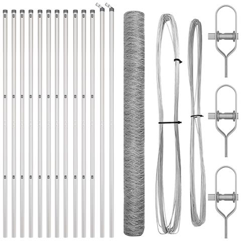 Recinzione Esagonale  1.6x25 m Acciaio Zincato, Pali per Recinzione  13 pcs Ø32 mm 210 cm Acciaio Zincato - Foto 1