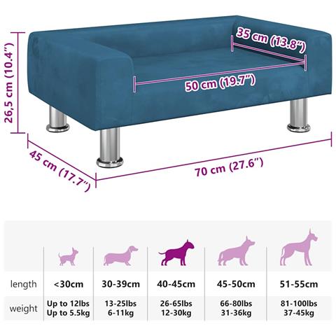 Lettino per Cani Blu 70x45x26,5 cm in Velluto - Foto 7