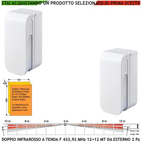 Rilevatore Di Movimento Infrarosso Doppia Tenda Antifurto Da Esterno 2 Pezzi Copertura 12+12 Metri Lineari Wireless Fr - Foto 1