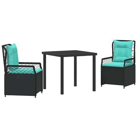 Set da Pranzo per Giardino 3 pcs Nero polyrattan - Foto 1