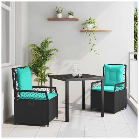 Set da Pranzo per Giardino 3 pcs Nero polyrattan - Foto 2