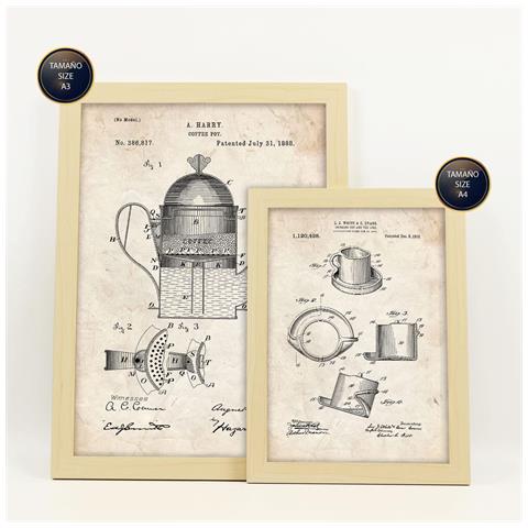 Set Di 6 Stampe Con Brevetti Per Macchine Da Caffè Poster Con Immagini Di Brevetti Retrò Design D'interni In Stile Vintage A3 & A4 Telaio In Legno Chiaro - Foto 6