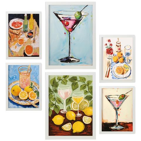 Set Di 6 Stampe Bevande In Foodies Dipinti Decorativi Estetici Per Il Tuo Soggiorno, Camera Da Letto, Casa A3 & A4 Cornice Bianca - Foto 1
