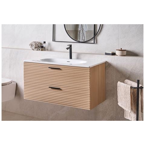 Mobile Lavabo A Parete Con Lavabo Arapa 100 Cm Marrone Chiaro - Foto 1