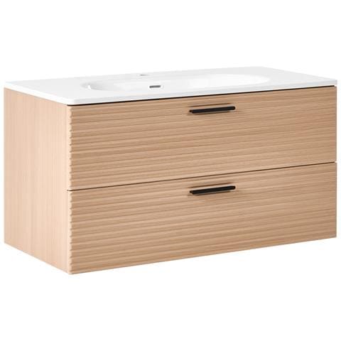 Mobile Lavabo A Parete Con Lavabo Arapa 100 Cm Marrone Chiaro - Foto 2