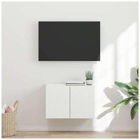 Mobile TV da parete Bianco 59,5 x 31 x 40 cm Legno multistrato - Foto 2