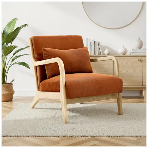 Poltrona Vintage Scandinava Marie In Velluto A Coste Color Terracotta - Foto 1