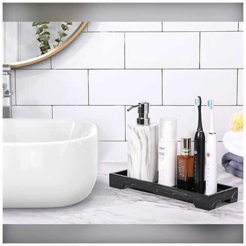 Vassoio Angolare In Silicone Per Bagno 25.5x10.5x2.5cm - Portaoggetti Effetto Marmo Black - Foto 2