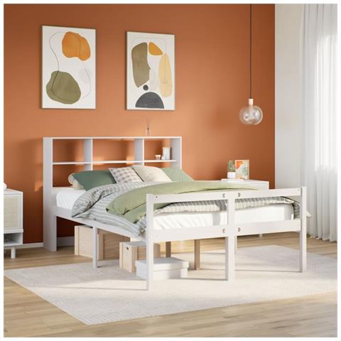 Letto Libreria senza Materasso Bianco 140x190 cm Legno di Pino - Foto 2