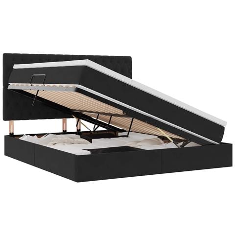 Letto con contenitore e LED con led Nero 160 x 200 cm Velluto - Foto 1