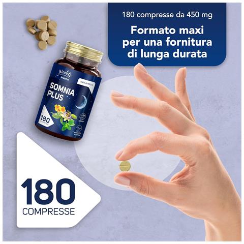 Somnia Plus 180 Compresse - Melatonina, Passiflora, Melissa, Escolzia e Vitamina B6 - Addormentamento, Rilassamento e Qualità del Riposo (Confezione quadrupla) - Foto 2