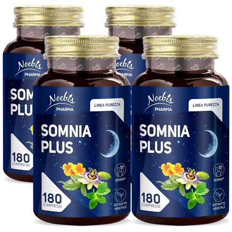 Somnia Plus 180 Compresse - Melatonina, Passiflora, Melissa, Escolzia e Vitamina B6 - Addormentamento, Rilassamento e Qualità del Riposo (Confezione quadrupla) - Foto 1