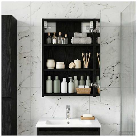 Mobiletto per specchio da bagno Rovere Nero 40 x 10,5 x 60,5 cm - Foto 2