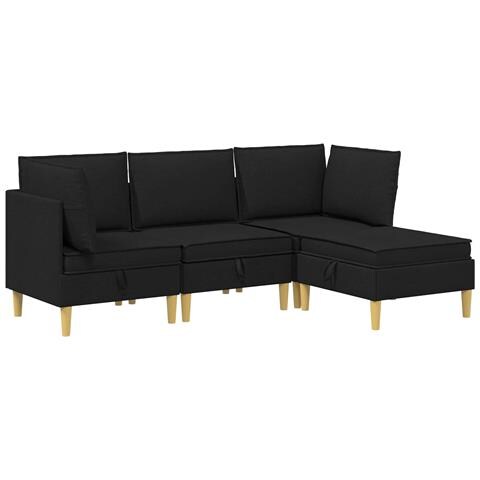 Set di divani modulari con spazio di archiviazione 4 pcs Nero - Foto 1