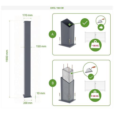 Cancello a battente MEIJE da 3,4 m, alto 160 cm, in alluminio grigio + 2 pali EIFEL, 15x15 cm, alti 190 cm, grigi - Foto 3