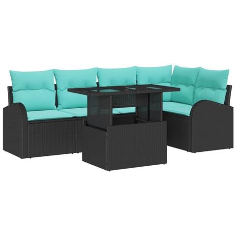 Set Divano da Giardino 6 pz 5-Numero di posti Nero Poly Rattan - Foto 1