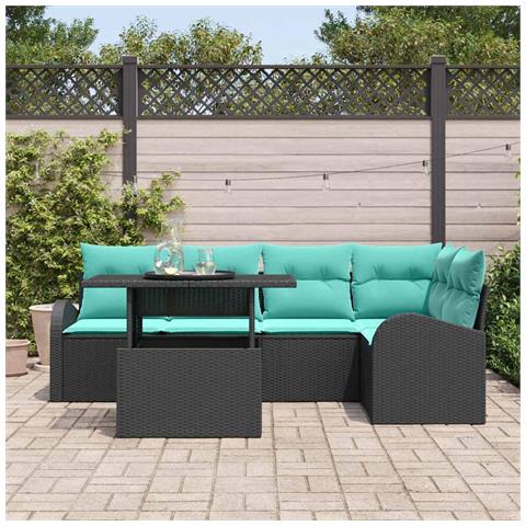 Set Divano da Giardino 6 pz 5-Numero di posti Nero Poly Rattan - Foto 10
