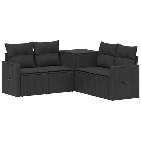 Set di divani 5 pz Nero Rattan sintetico e Acciaio - Foto 1