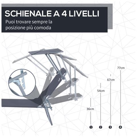 Sdraio Pieghevole Reclinabile con Tettuccio Parasole In Tessuto Oxford, Grigio - Foto 2