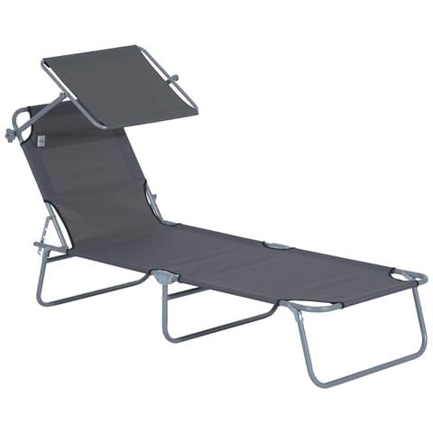 Sdraio Pieghevole Reclinabile con Tettuccio Parasole In Tessuto Oxford, Grigio - Foto 1