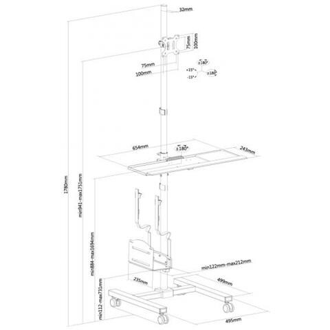 Stazione di Lavoro Mobile FPMA-MOBILE1700 per monitor LCD /LED /TFT, Tastiera e Mouse - Foto 3