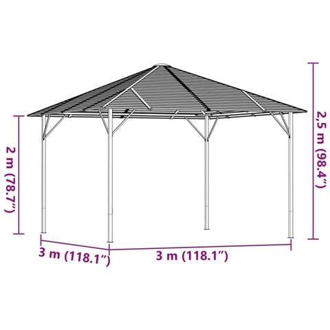Gazebo con Tetto 3x3 m Antracite - Foto 2