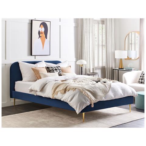 Letto Velluto Flayat 180 X 200 Cm Blu Marino - Foto 1