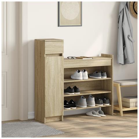 Scarpiera Rovere Sonoma 100,5x28x100 Cm In Legno Multistrato - Foto 3