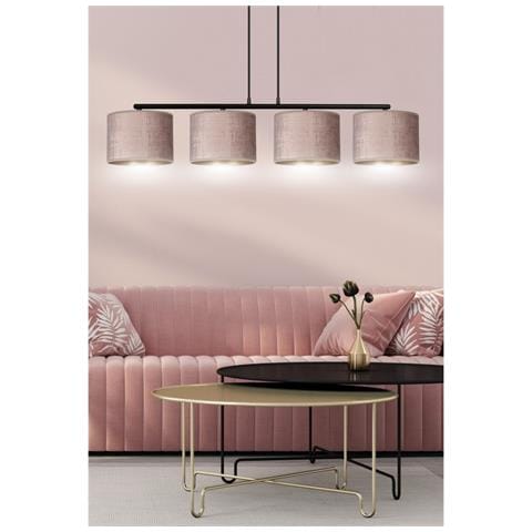 Lampada A Sospensione Hilde - Nero, Rosa - Acciaio Verniciato A Polvere, Tessuto - 97x100x18 Cm - Foto 8