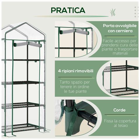 Serra Da Balcone Compatta Con 4 Ripiani E Copertura In Pvc Trasparente, 70x50x160cm - Foto 6