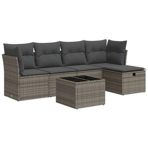 Set Divano da Giardino 6 pz con Cuscini Grigio in Polyrattan - Foto 2